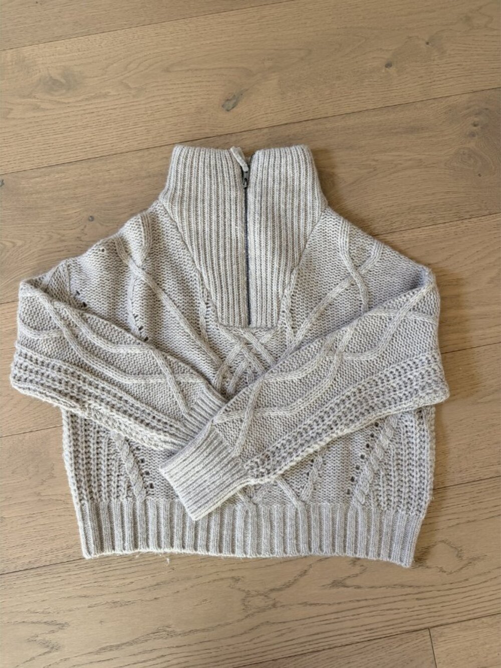 360 Sweater Lyndsay Half Zip Cable Knit Pullover Sand Alpaca Blend S